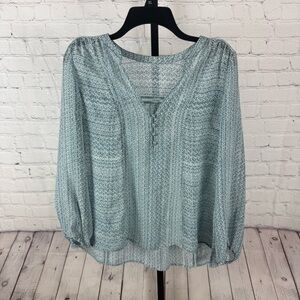 Joie Boho Parmena Sheer Aqua SILK Long Sleeve V-neck Peasant Blouse No Size